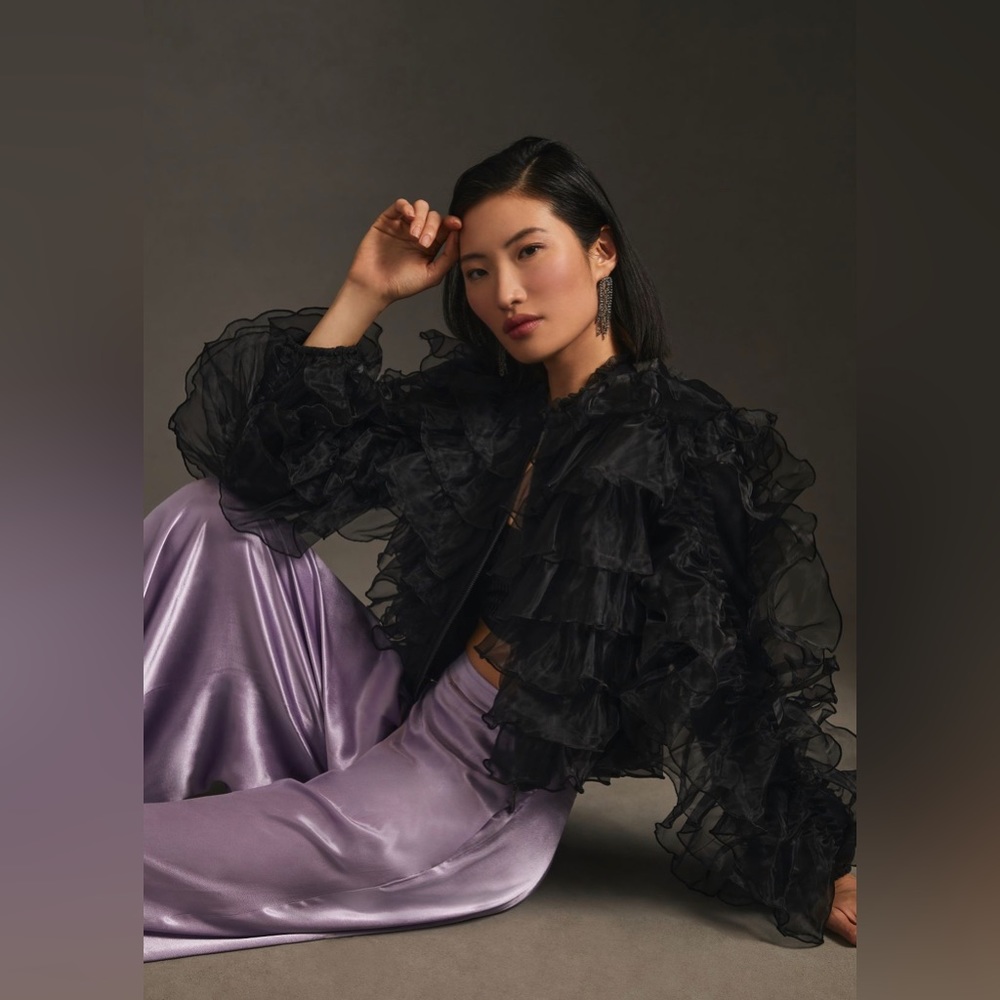 EVA FRANCO RUFFLED ORGANZA BOMBER JACKET - size US 2 - Picture 2 of 3